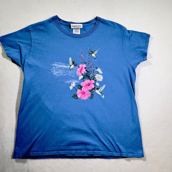 Country Store Hummingbirds T-Shirt Woman's Large Floral Bird Graphic Cottage - Picture 1 of 8